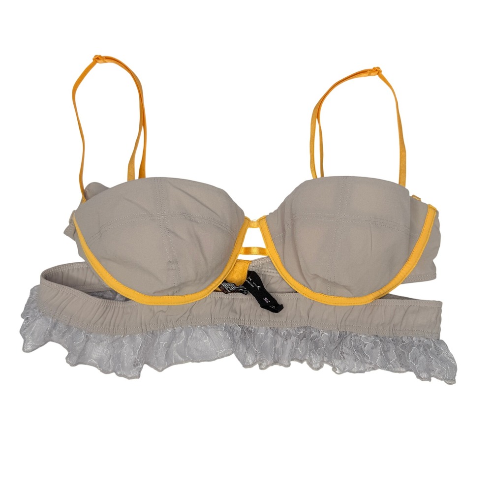 Out From Under Bra Women 36C Gray Yellow Lace Ruffle Trim Underwire Bralette